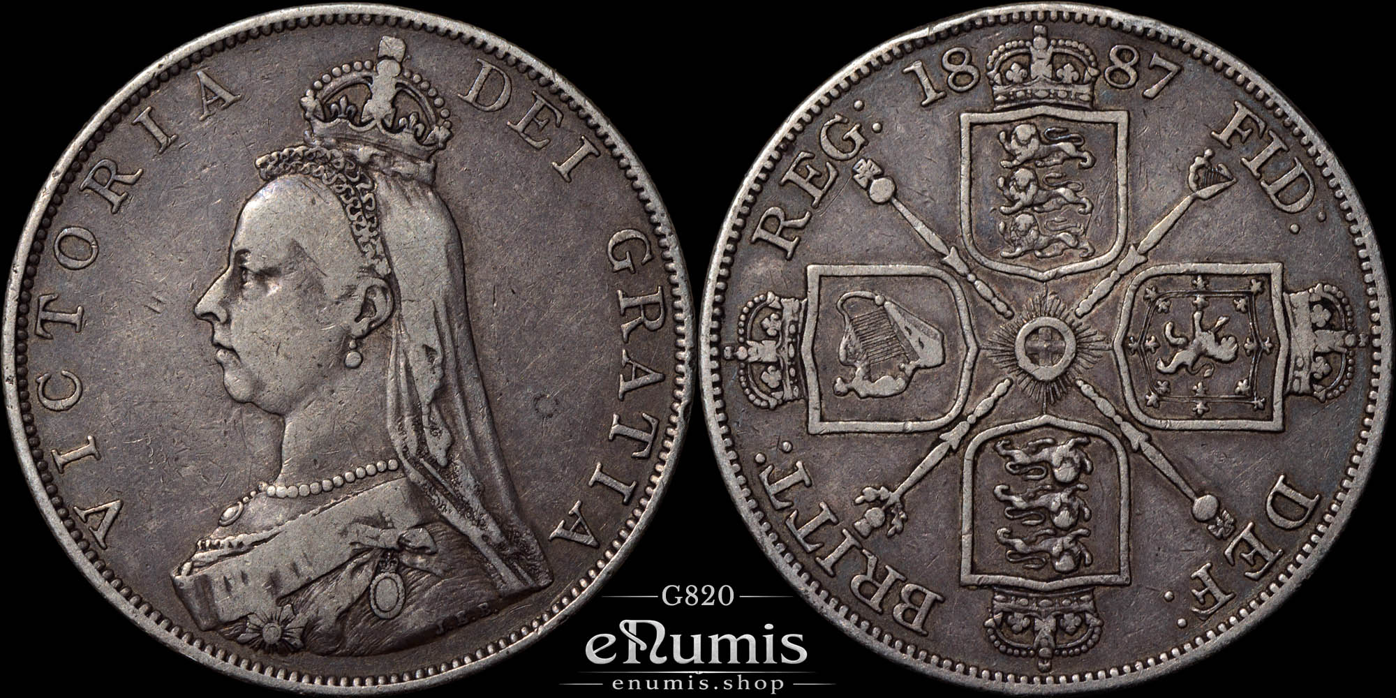 Great Britain, Victoria, Double Florin 1887, Arabic 1, Mule, Rare!, VF