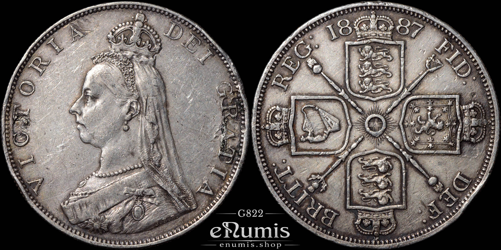 Great Britain, Victoria, Double Florin 1887, Roman I, VF-XF