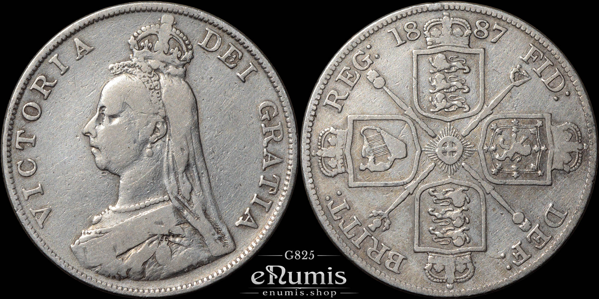 Great Britain, Victoria, Double Florin 1887, Arabic 1, F-VF