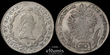 Austria, Leopold II, 20 Kreuzer 1791 B, Kremnitz, VF‑XF