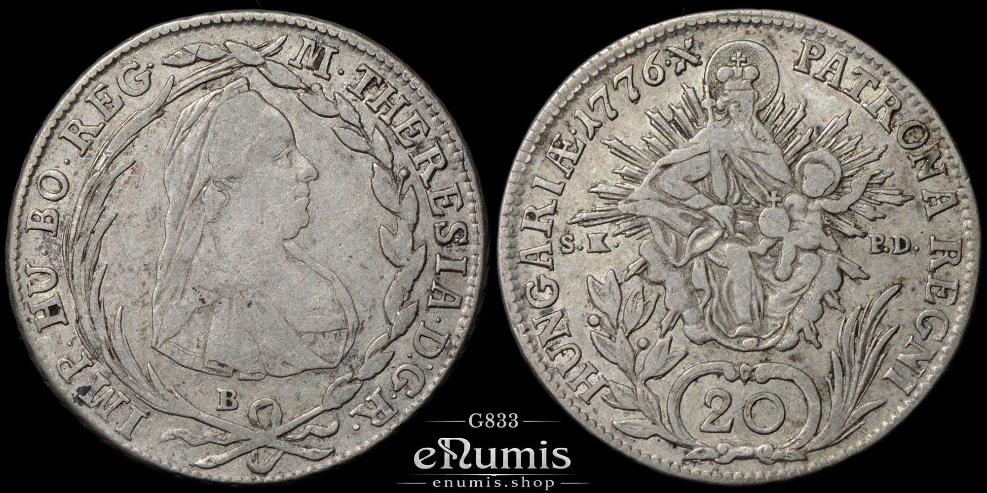 Austria, Hungary, Maria Theresa, 20 Kreuzer 1776 B, Kremnitz, VF+ Austria, Hungary, Maria Theresa, 20 Kreuzer 1776 B, Kremnitz, VF+