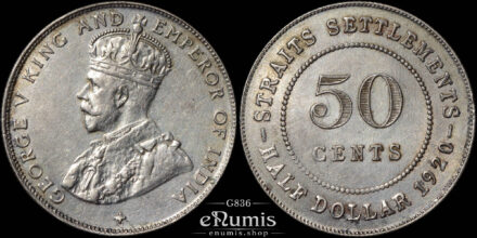 Straits Settlements, George V, 50 Cents 1920, silver, XF-UNC