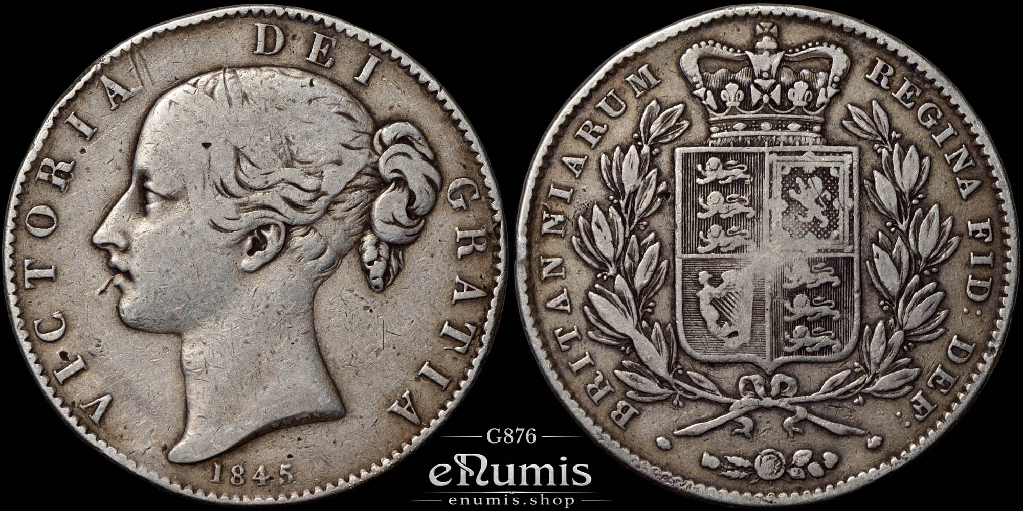Great Britain, Victoria, Crown 1845, VIII, Cinquefoil, VF Great Britain, Victoria, Crown 1845, VIII, Cinquefoil, VF