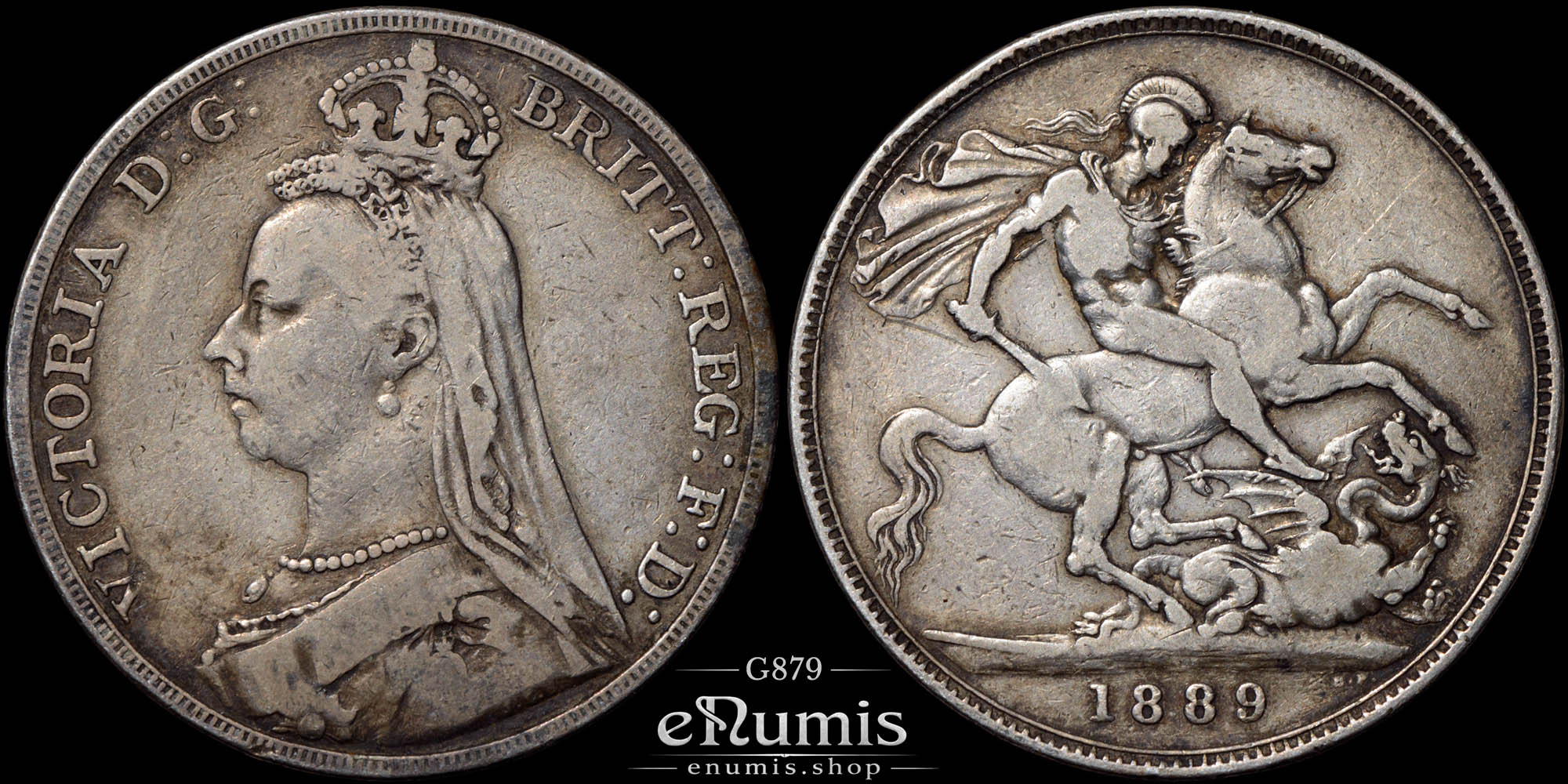 Great Britain, Victoria, Crown 1889, ground forms lines variety, VF