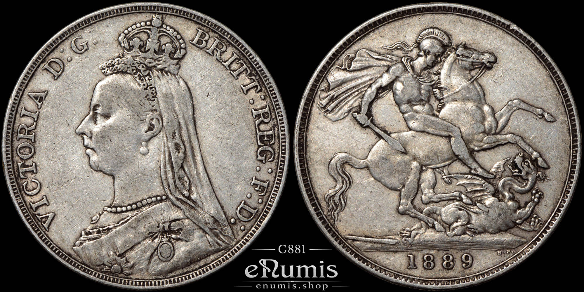 Great Britain, Victoria, Crown 1889, ground forms lines variety, VF+