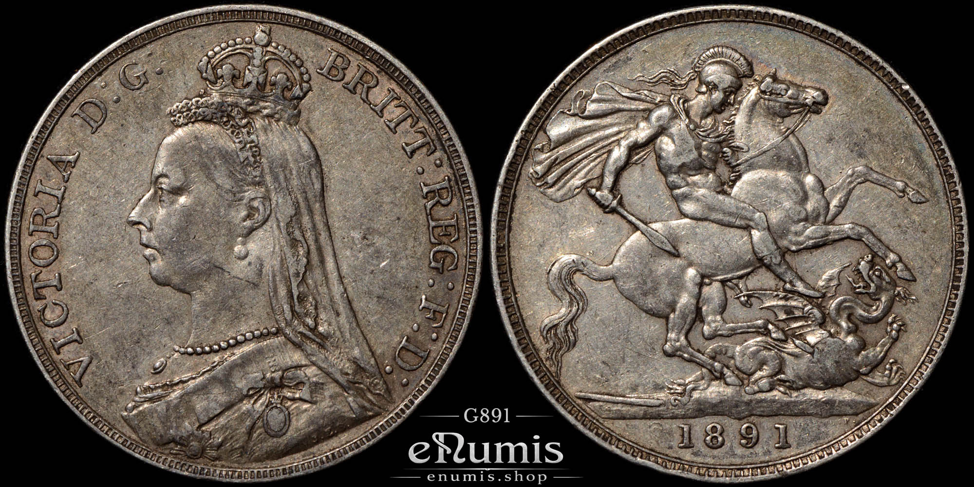 Great Britain, Victoria, Crown 1891, better date, XF+ Great Britain, Victoria, Crown 1891, better date, XF+
