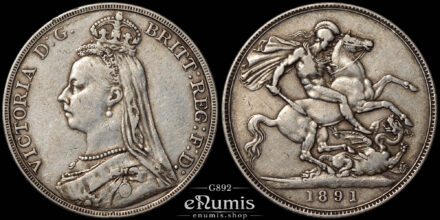 Great Britain, Victoria, Crown 1891, better date, VF‑XF