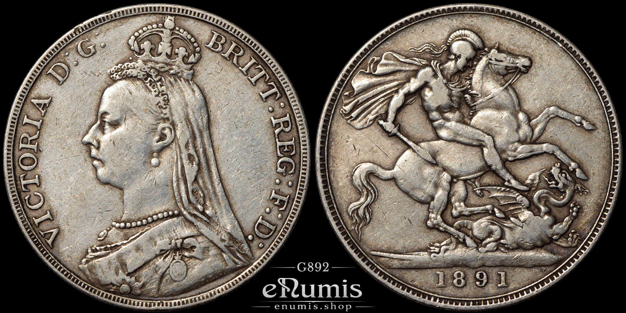 Great Britain, Victoria, Crown 1891, better date, VF-XF Great Britain, Victoria, Crown 1891, better date, VF-XF