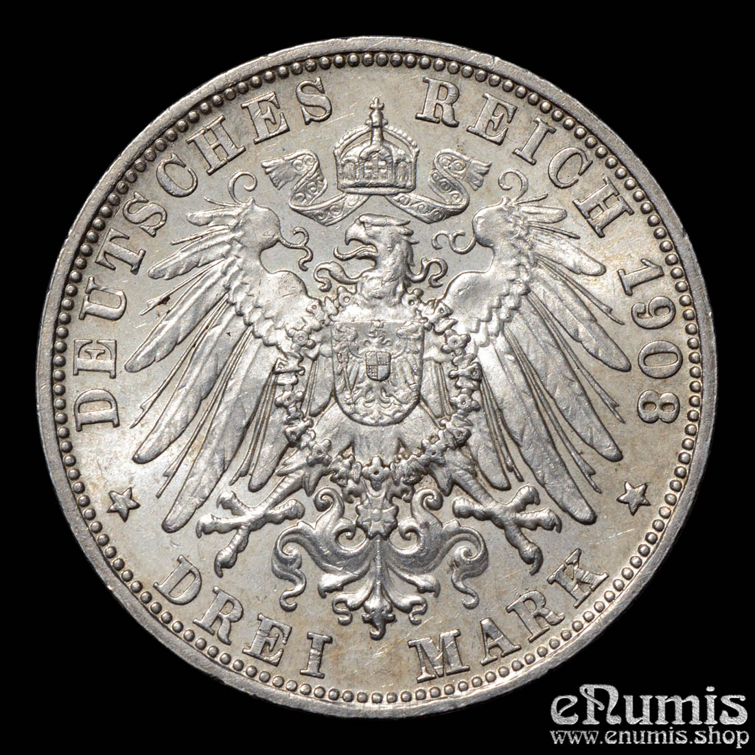 Germany, Bavaria, Otto, 3 Mark 1908, aUNC