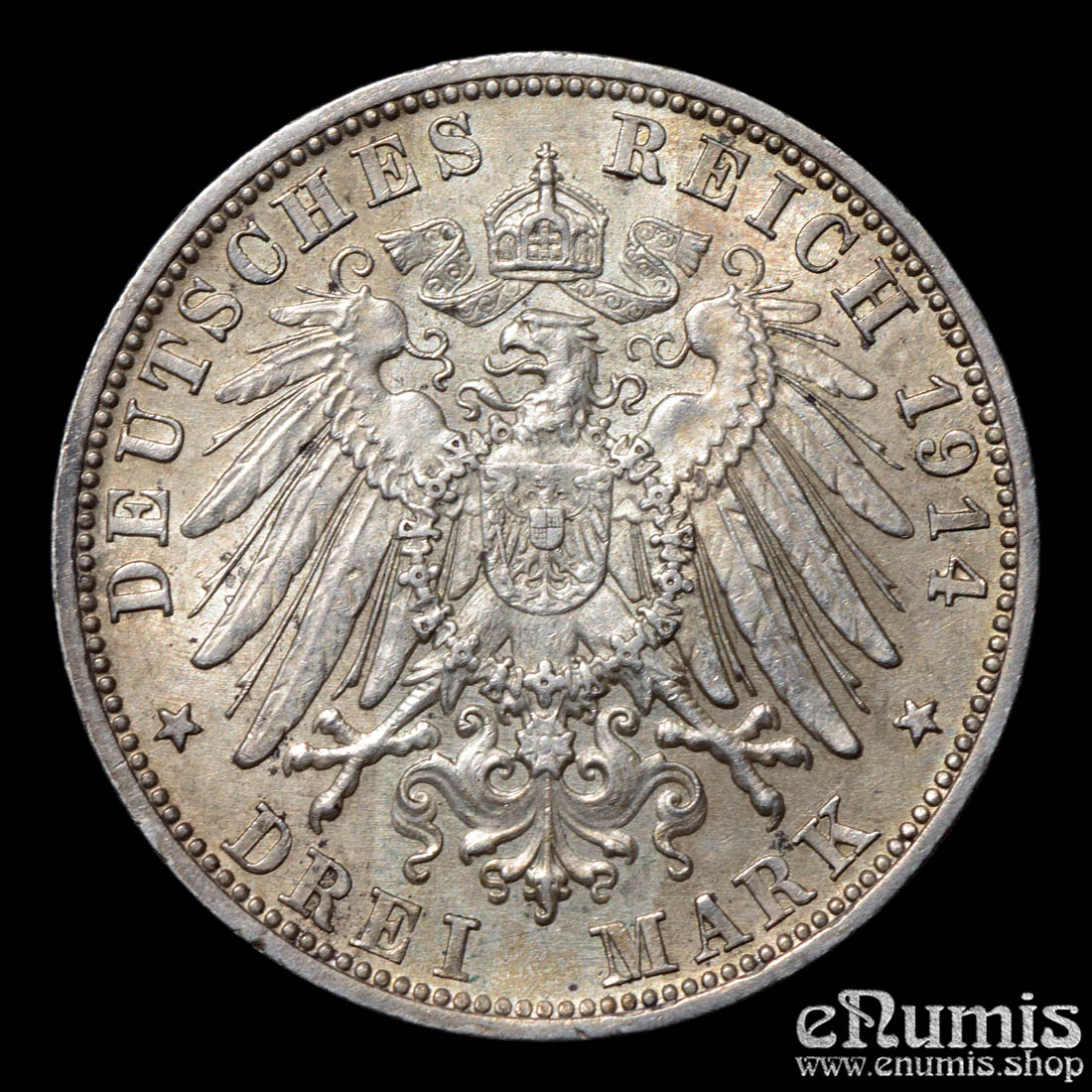 Germany, Bavaria, Ludwig III, 3 Mark 1914, XF-UNC