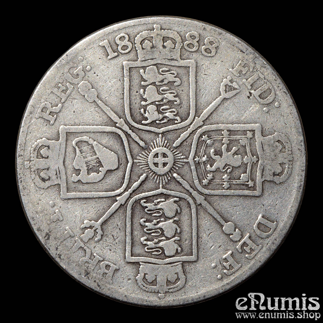 Great Britain, Victoria, Double Florin 1888, Scarce variety, inverted 1, Fine