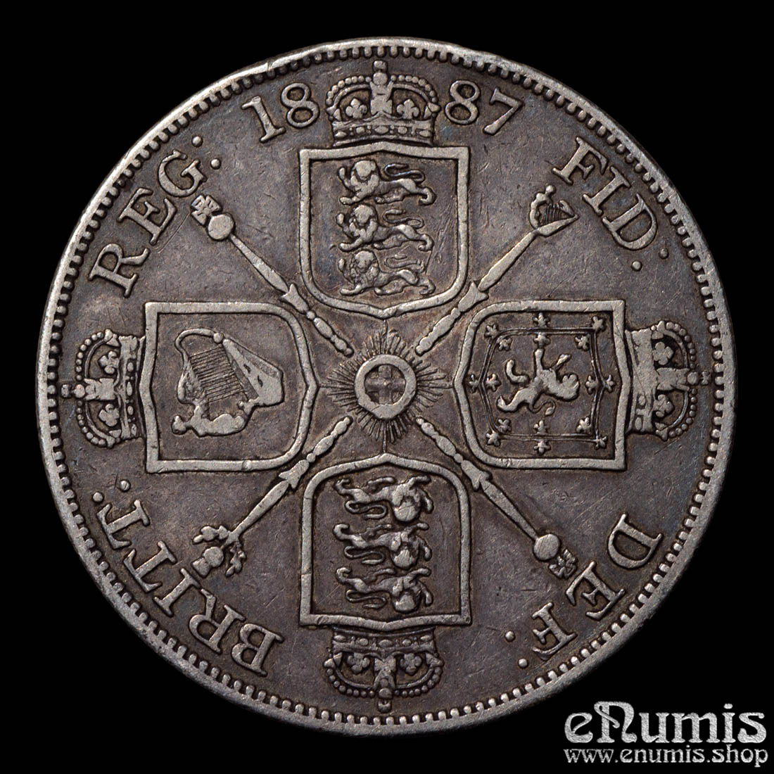 Great Britain, Victoria, Double Florin 1887, Arabic 1, Mule, Rare!, VF