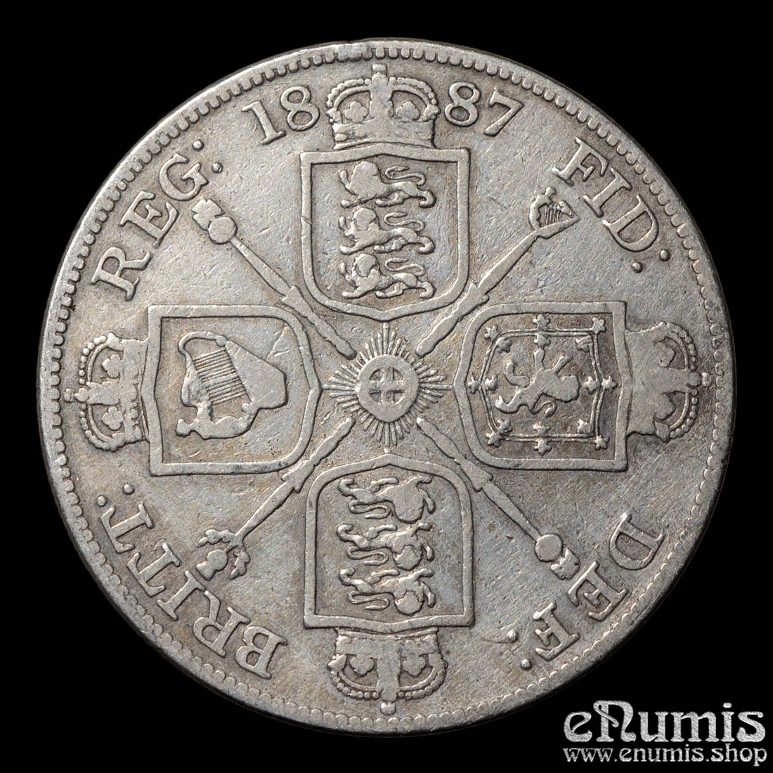 Great Britain, Victoria, Double Florin 1887, Arabic 1, F-VF