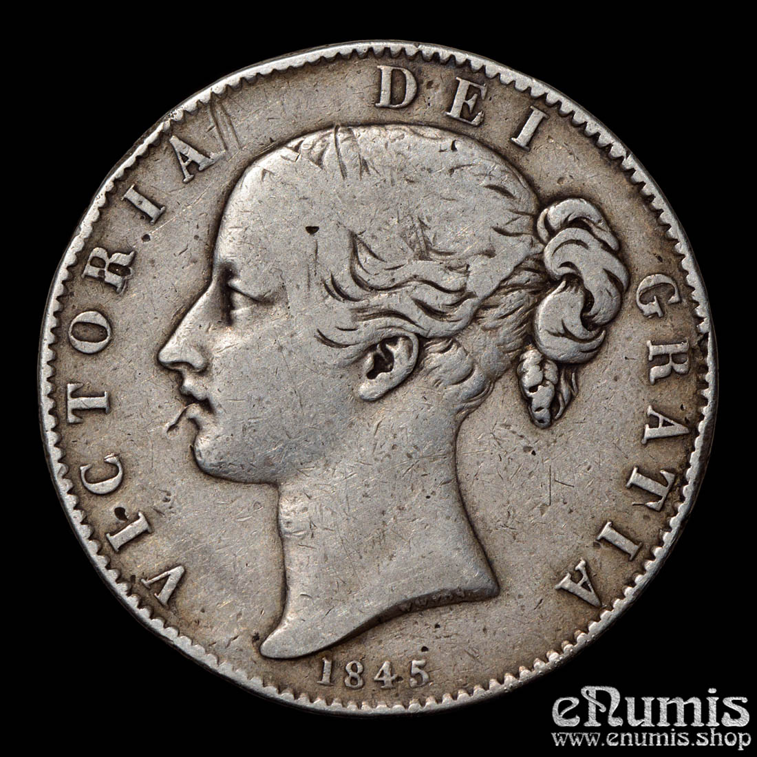 Great Britain, Victoria, Crown 1845, VIII, Cinquefoil, VF Great Britain, Victoria, Crown 1845, VIII, Cinquefoil, VF