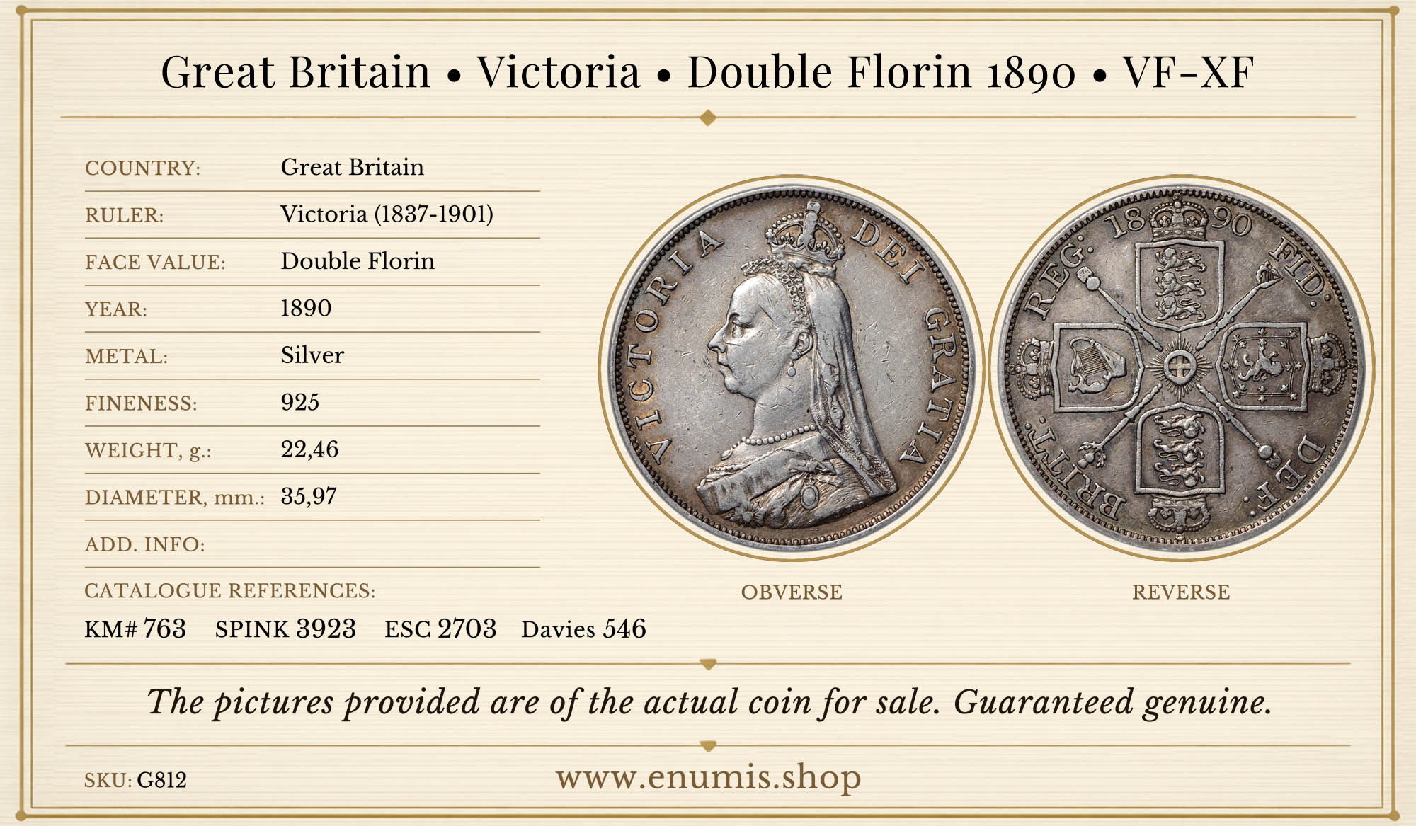 Great Britain, Victoria, Double Florin 1890, VF-XF