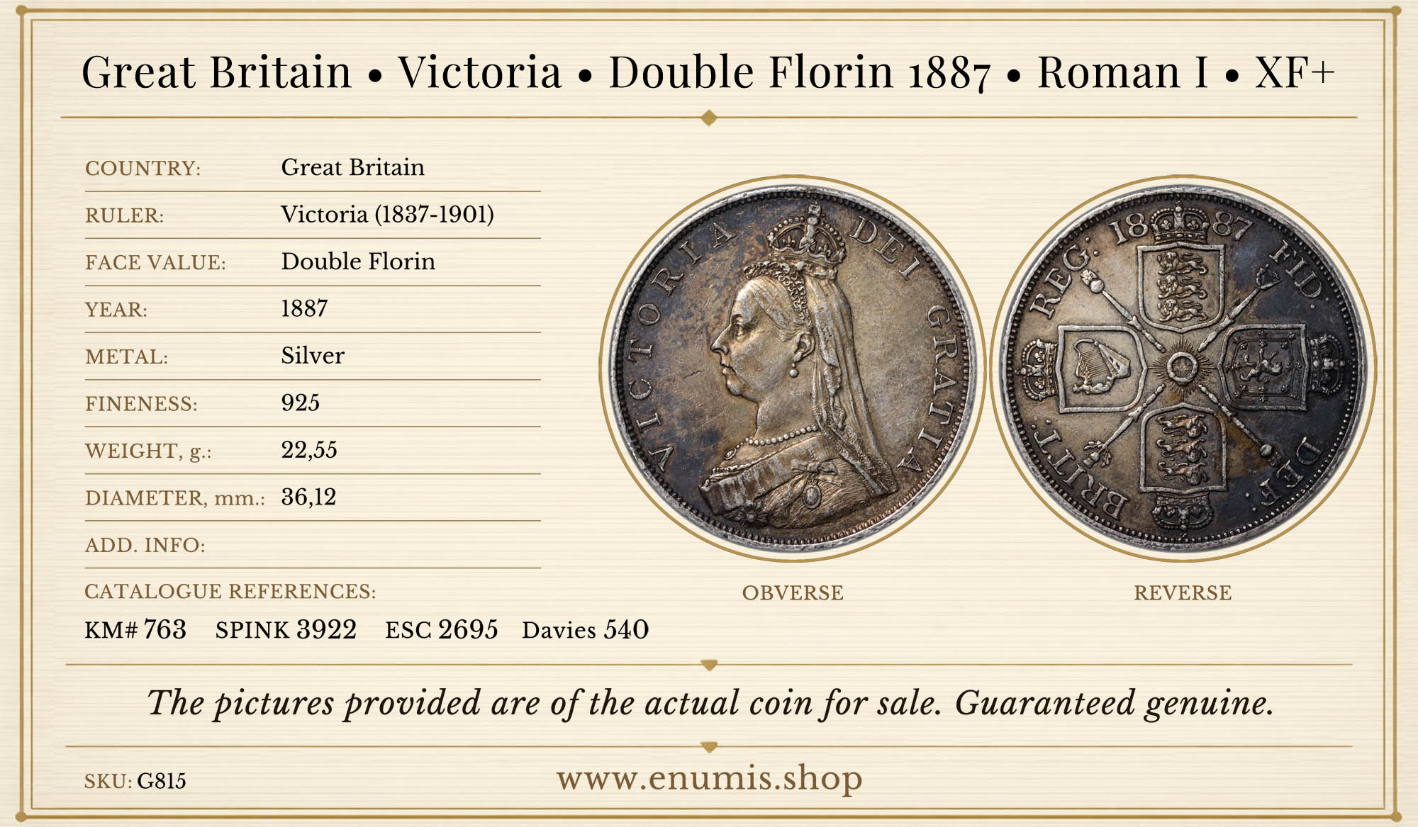 Great Britain, Victoria, Double Florin 1887, Roman I, XF+