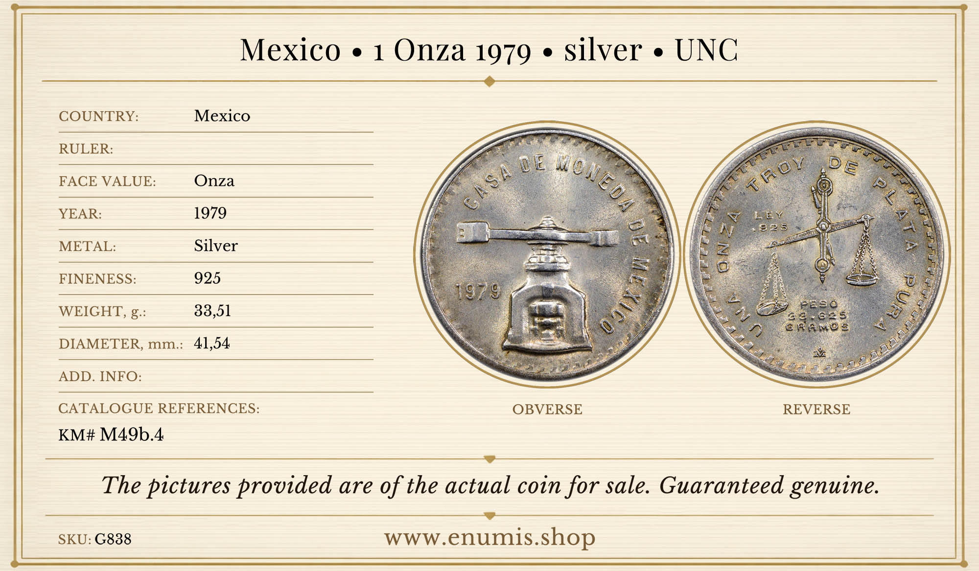Mexico, 1 Onza 1979, silver, UNC