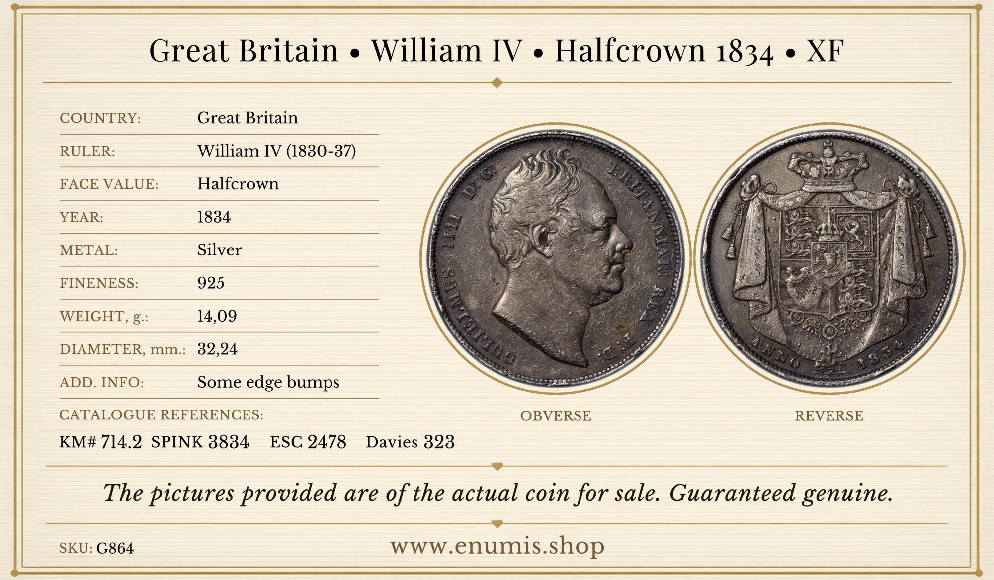Great Britain, William IV, Halfcrown 1834, XF Great Britain, William IV, Halfcrown 1834, XF
