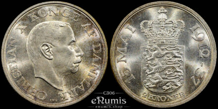 Denmark, Christian X, 2 Kroner 1937, 25th Anniversary of Reign, UNC