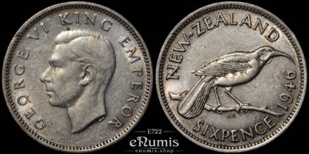 NEW ZEALAND, George VI, 6 Pence 1946, aUNC