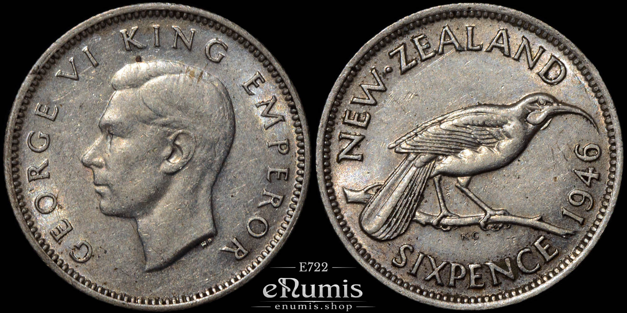 NEW ZEALAND, George VI, 6 Pence 1946, aUNC