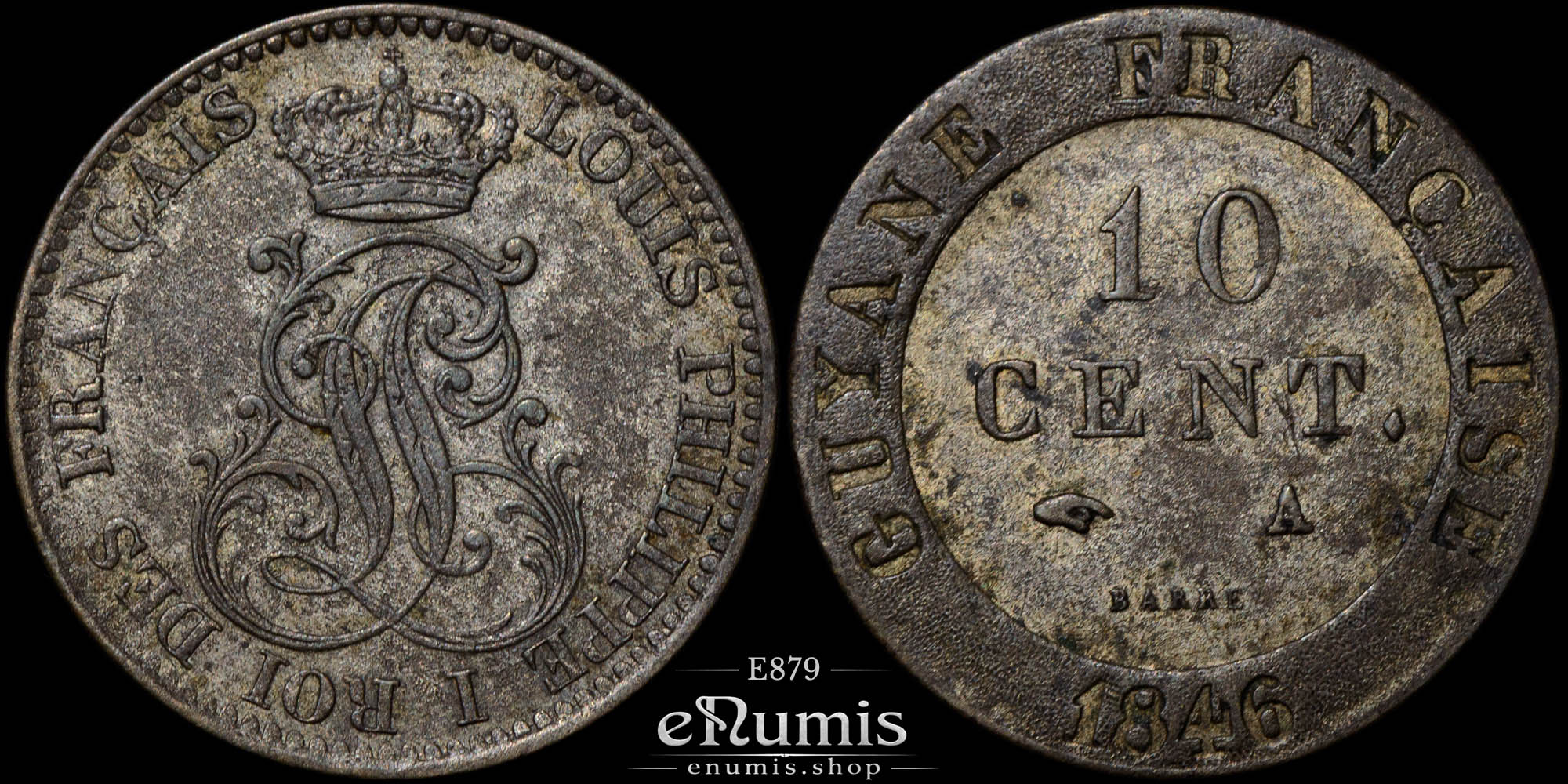 French Guiana, Louis Philippe, 10 Centimes 1846, XF