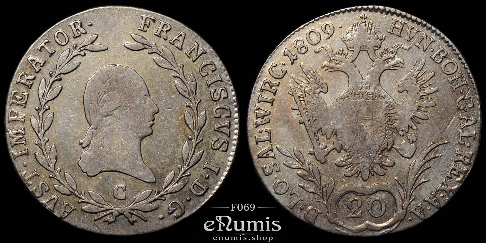 Austria, Franz I, 20 Kreuzer 1809 C, Prague, aXF
