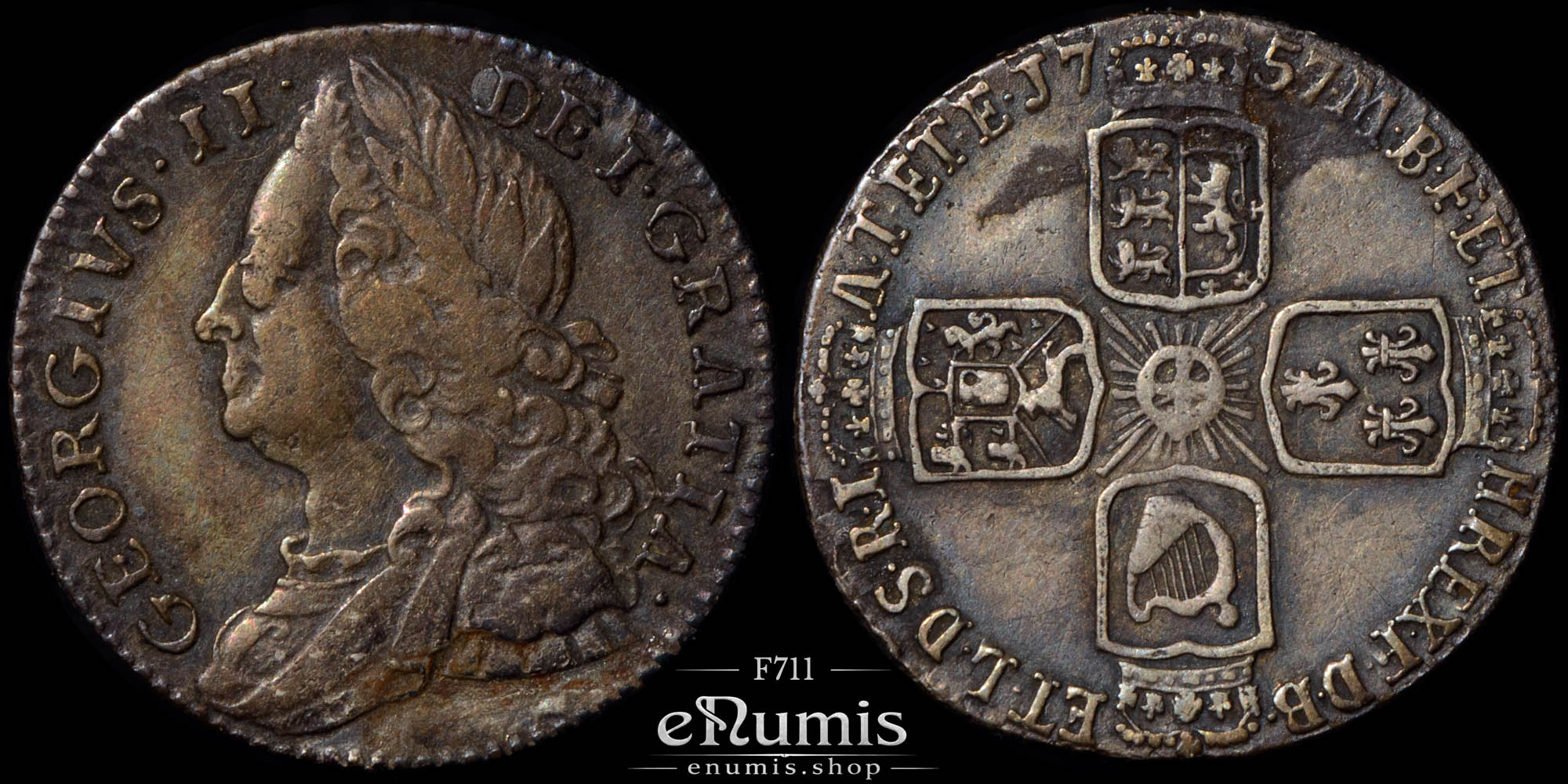 Great Britain, George II, Sixpence 1757, VF+