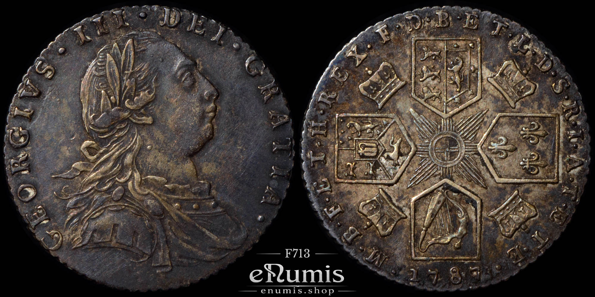 Great Britain, George III, Sixpence 1787, with hearts, scarce type, XF