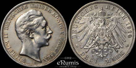 Germany, Prussia, Wilhelm II, 3 Mark 1910, aXF