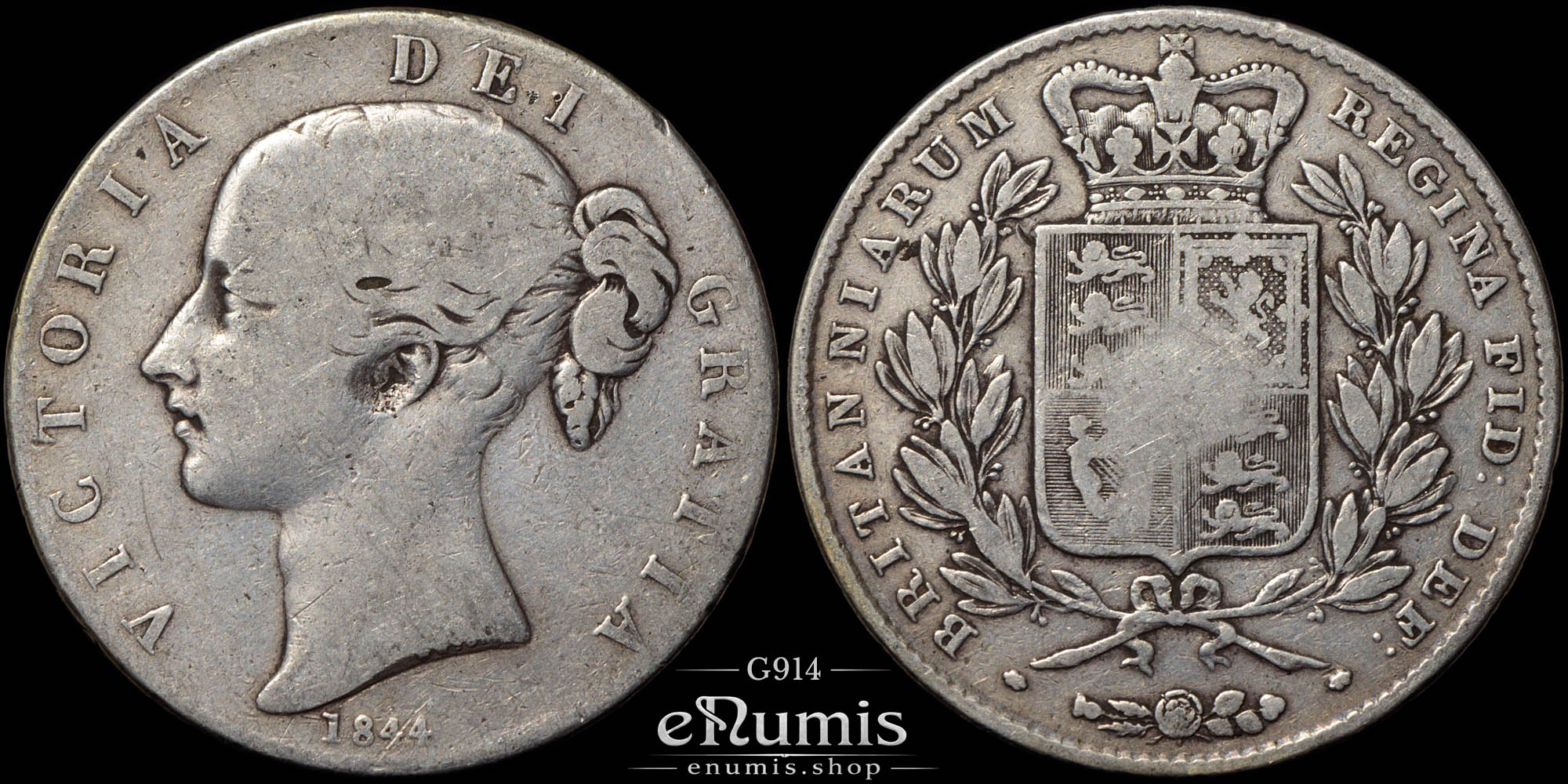 Great Britain, Victoria, Crown 1844, VIII, Star, F-VF Great Britain, Victoria, Crown 1844, VIII, Star, F-VF