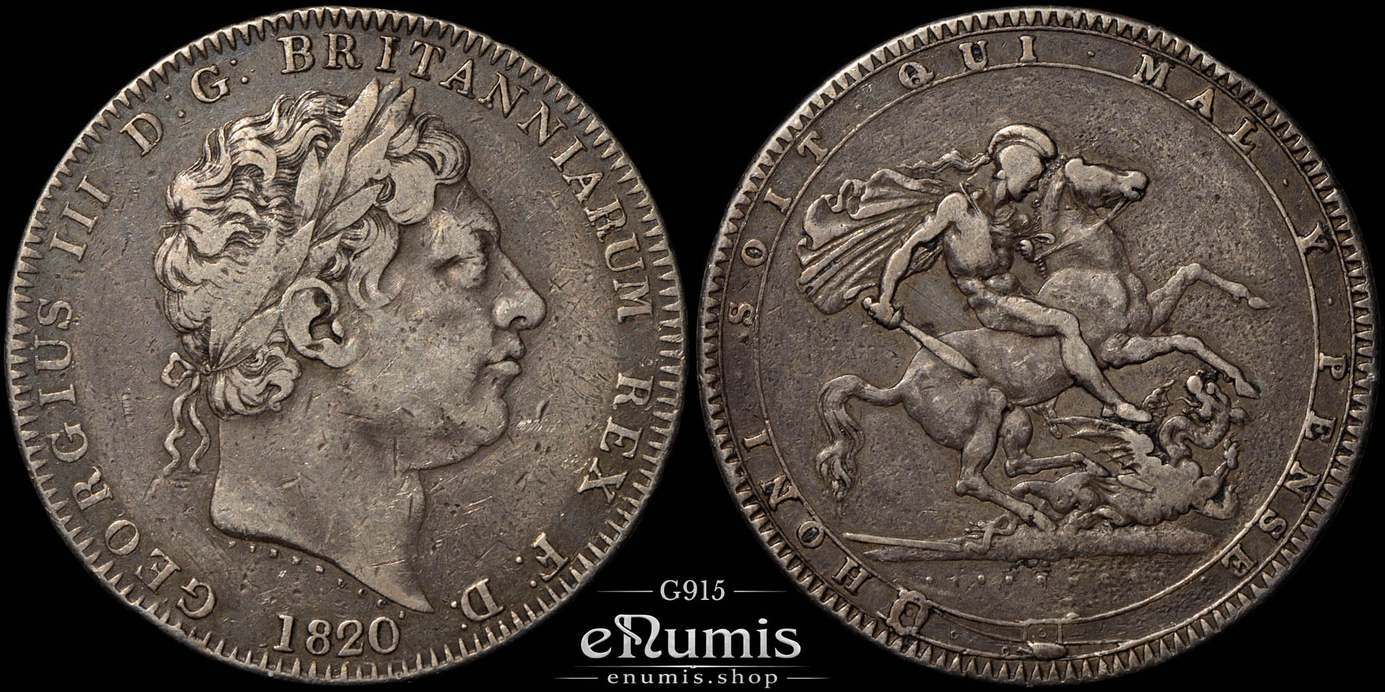 Great Britain, George III, Crown 1820, LX, VF Great Britain, George III, Crown 1820, LX, VF