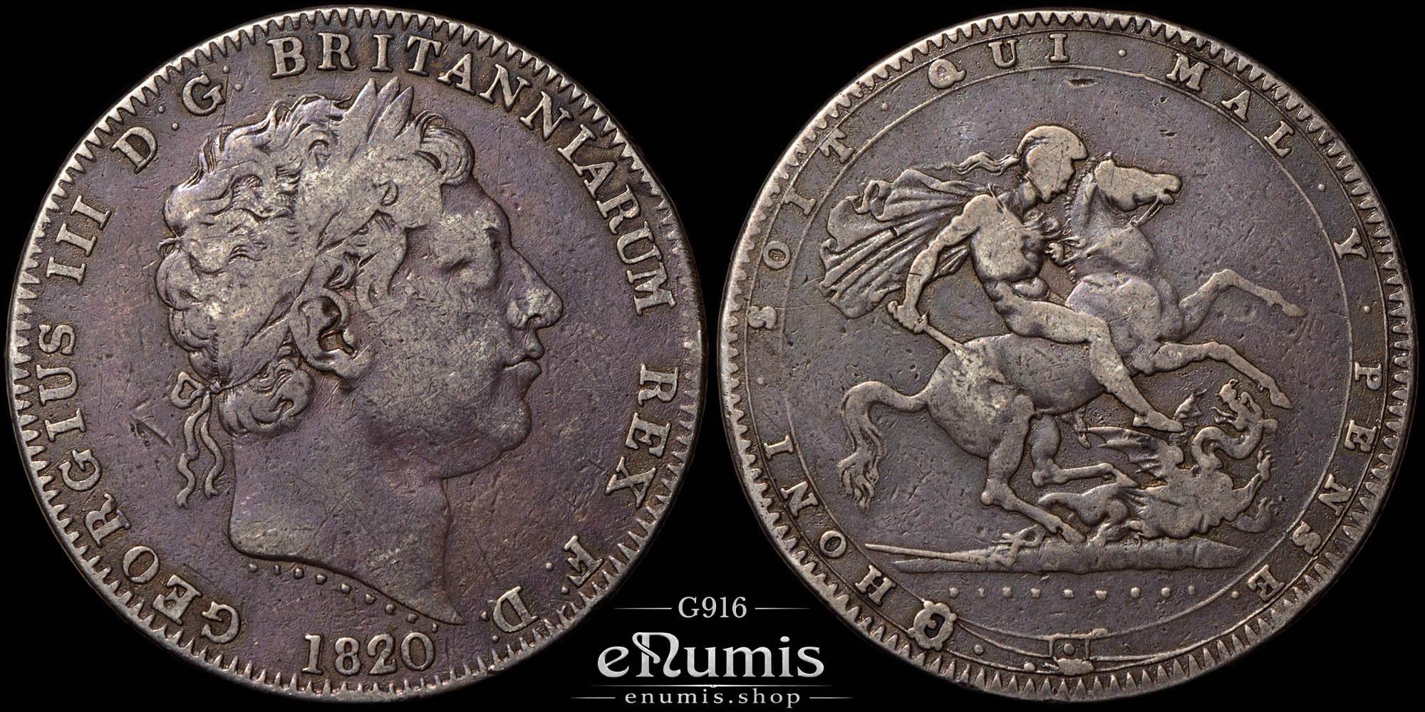 Great Britain, George III, Crown 1820, LX, aVF Great Britain, George III, Crown 1820, LX, aVF