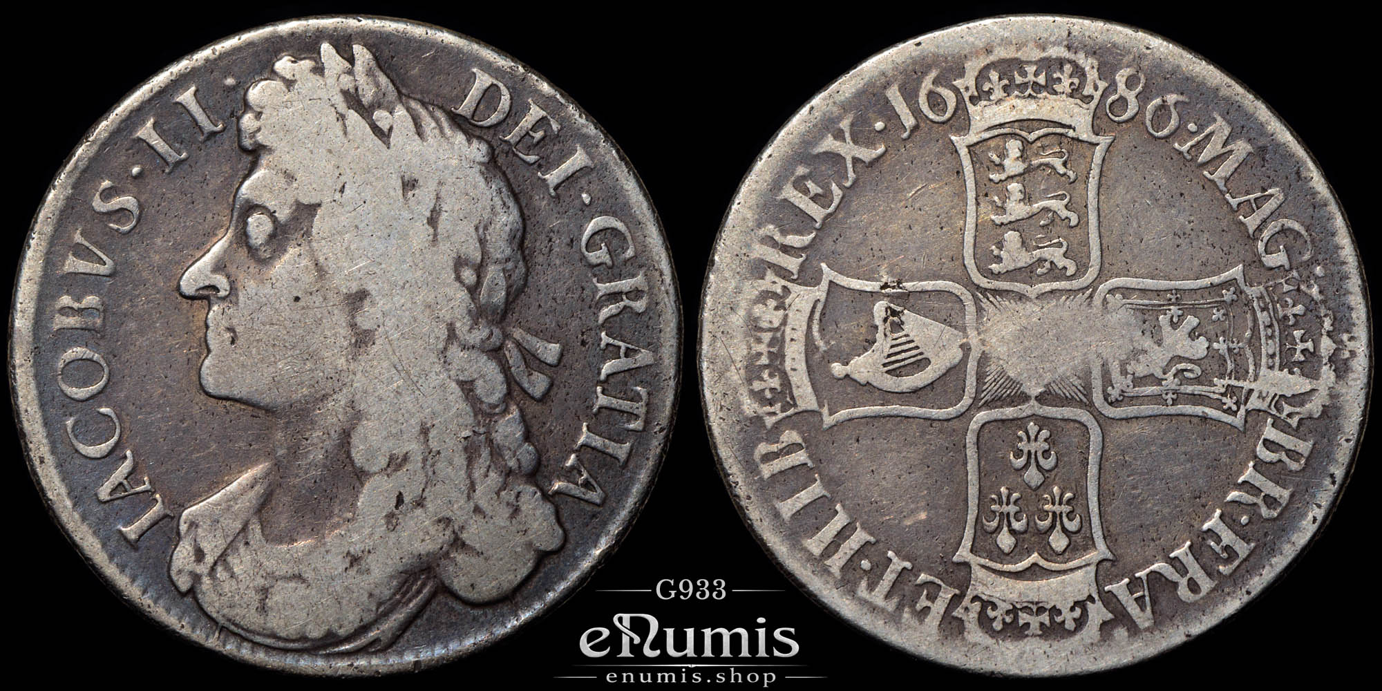 Great Britain, James II, Crown 1686, SECVNDO, Rare!, VF Great Britain, James II, Crown 1686, SECVNDO, Rare!, VF