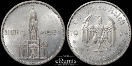 Germany, Third Reich, 5 Mark 1934 A, Garrison Church with date, UNC