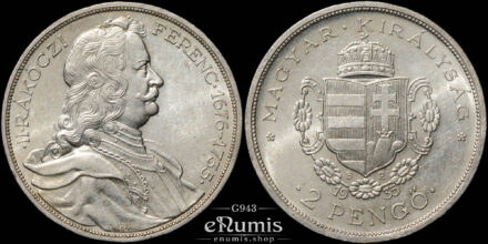 Hungary, 2 Pengo 1935, Bicentennial - Death of Rakoczi, UNC