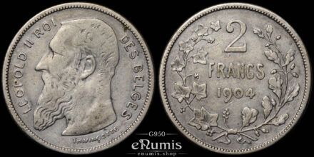 Belgium, Leopold II, 2 Francs 1904, des Belges, VF+