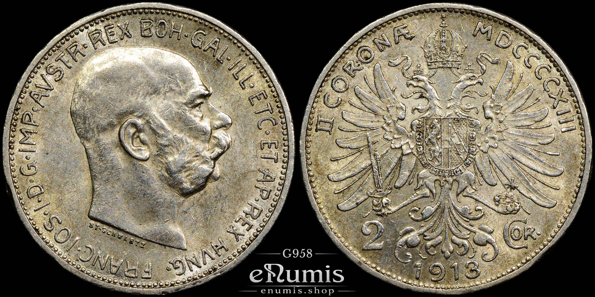 Austria, Franz Joseph I, 2 Corona 1913, aUNC