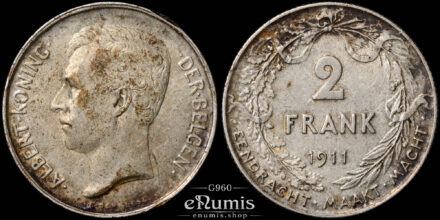 Belgium, Albert I, 2 Francs 1911, der Belgen, XF