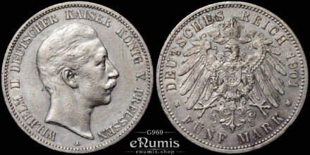 Germany, Prussia, Wilhelm II, 5 Mark 1901, better date, VF-XF