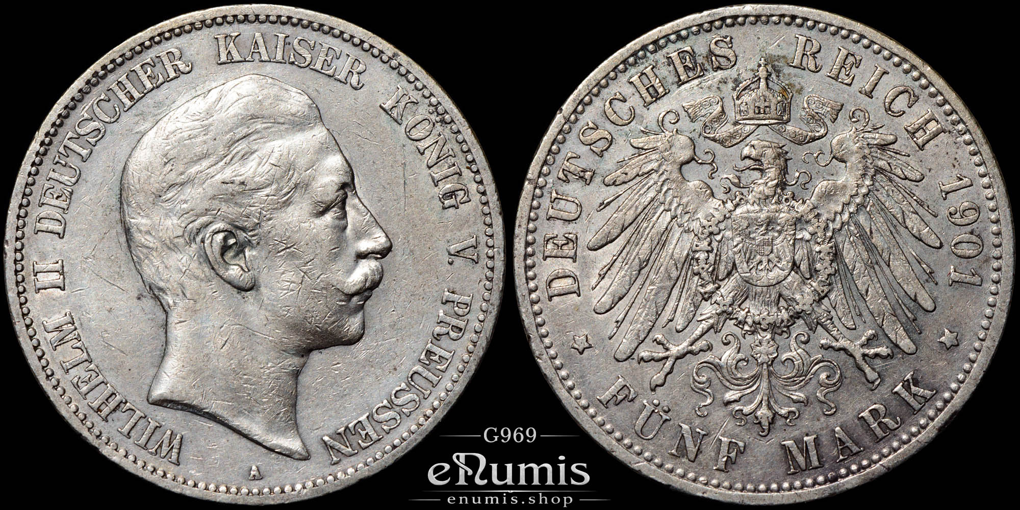 Germany, Prussia, Wilhelm II, 5 Mark 1901, better date, VF-XF Germany, Prussia, Wilhelm II, 5 Mark 1901, better date, VF-XF