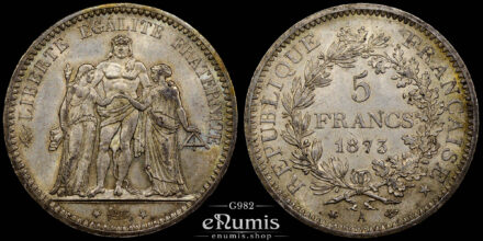 France, Third Republic, 5 Francs 1873 A, Paris, UNC