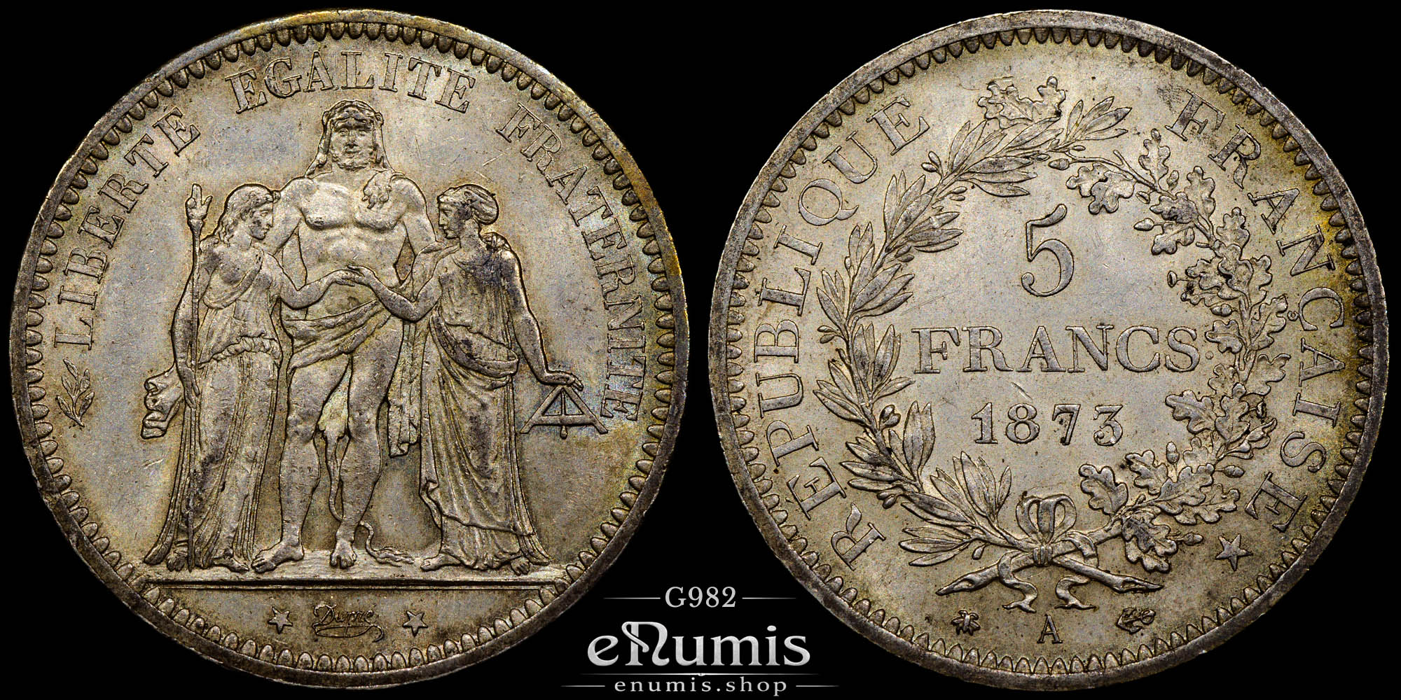 France, Third Republic, 5 Francs 1873 A, Paris, UNC