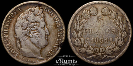 France, Louis Philippe, 5 Francs 1831 M, Toulouse, edge raised, aVF