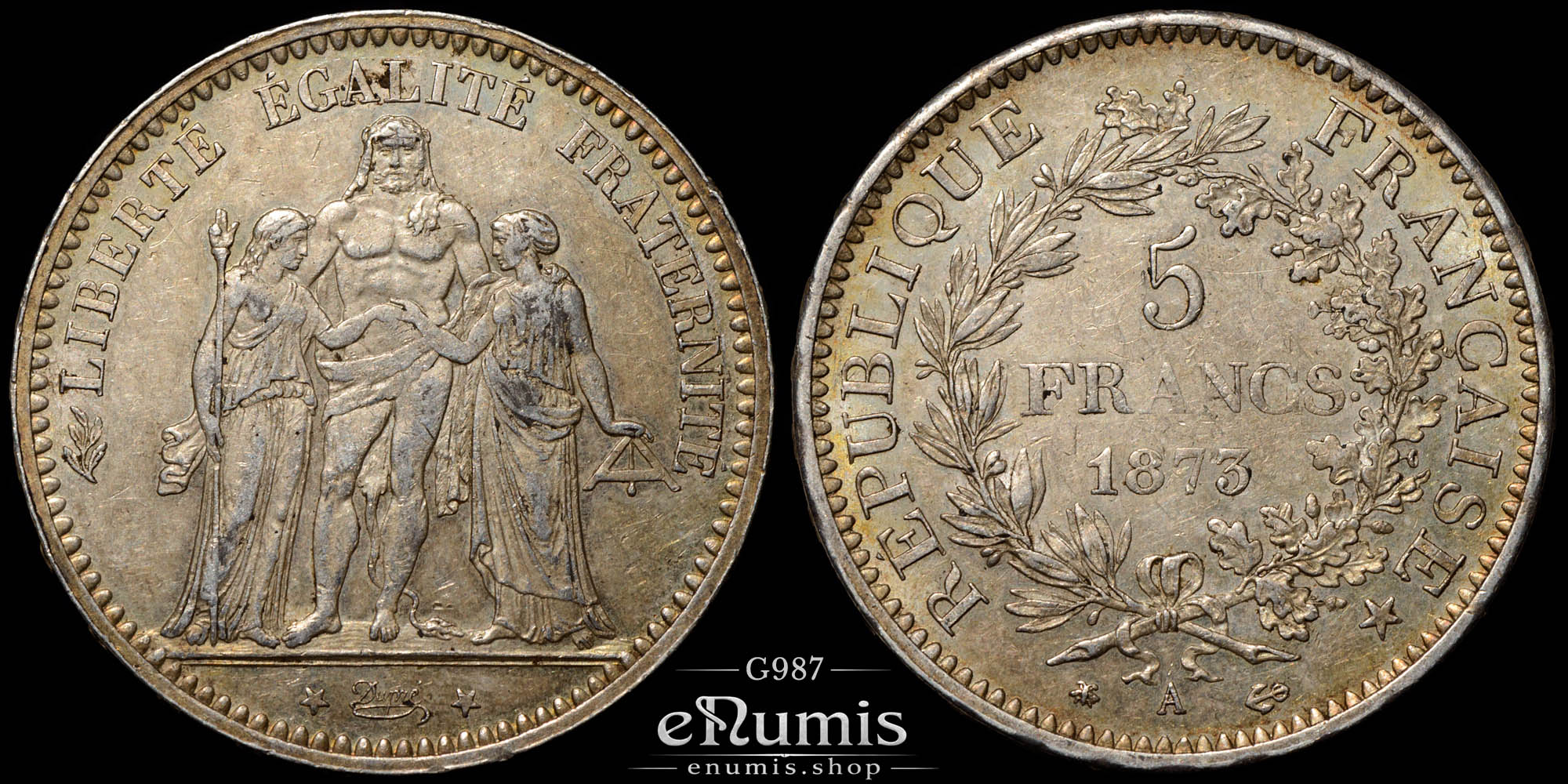 France, Third Republic, 5 Francs 1873 A, Paris, nicely toned, XF-UNC France, Third Republic, 5 Francs 1873 A, Paris, nicely toned, XF-UNC
