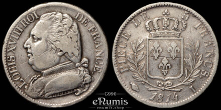 France, Louis XVIII, 5 Francs 1814 I, Limoges, VF+