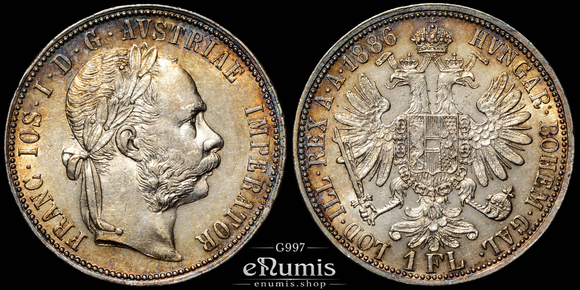 Austria, Franz Joseph I, 1 Florin Gulden 1886, XF-UNC Austria, Franz Joseph I, 1 Florin Gulden 1886, XF-UNC