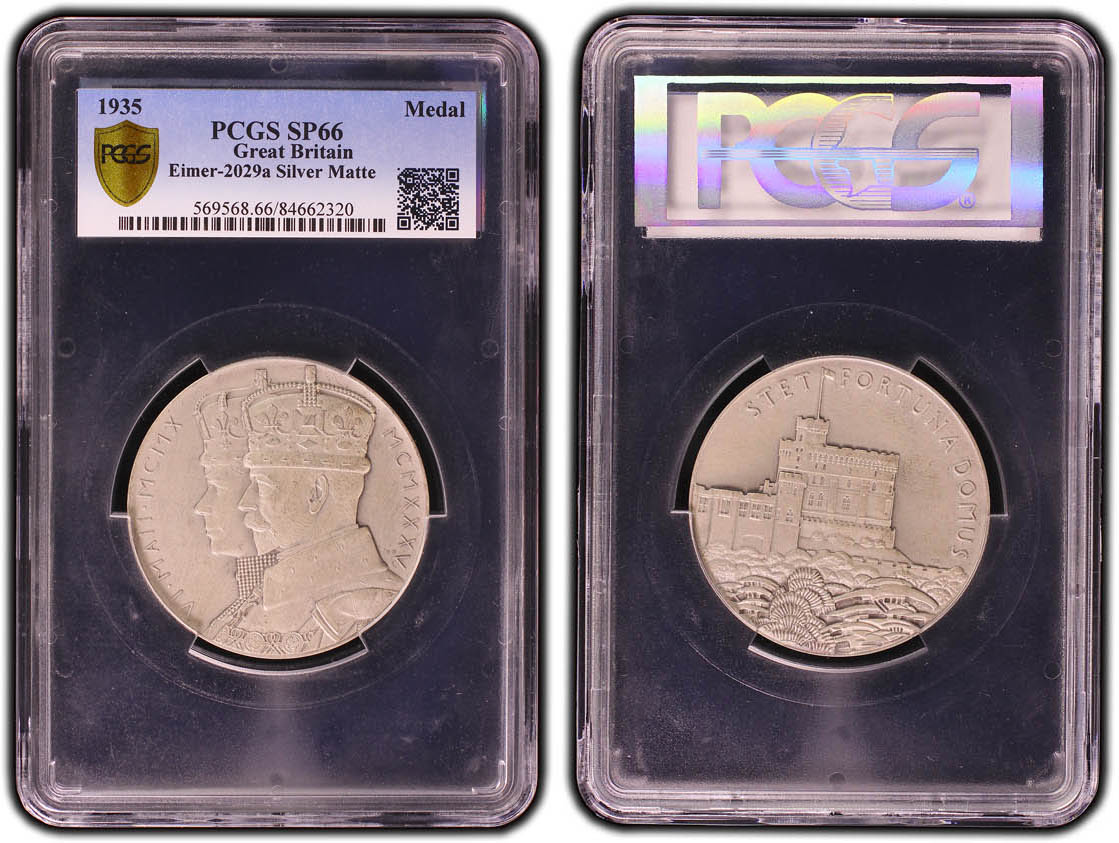 Great Britain, George V, Huge Silver Medal 1935, Matte, Top Pop, PCGS SP 66