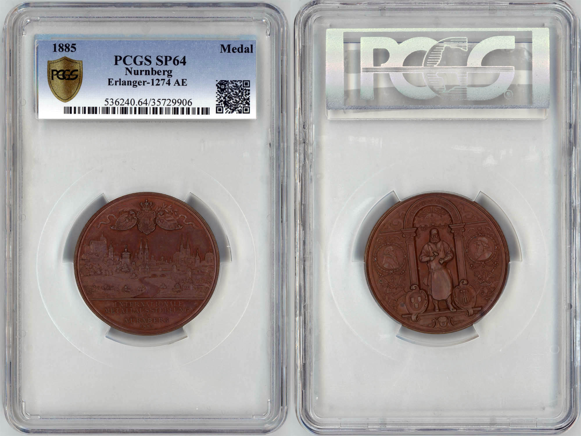 Germany, Nurnberg, Bronze Medal 1885, Metal Exhibition, PCGS SP 64
