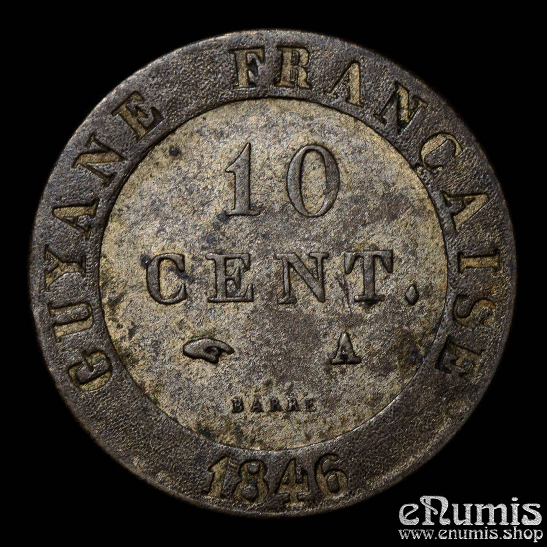French Guiana, Louis Philippe, 10 Centimes 1846, XF
